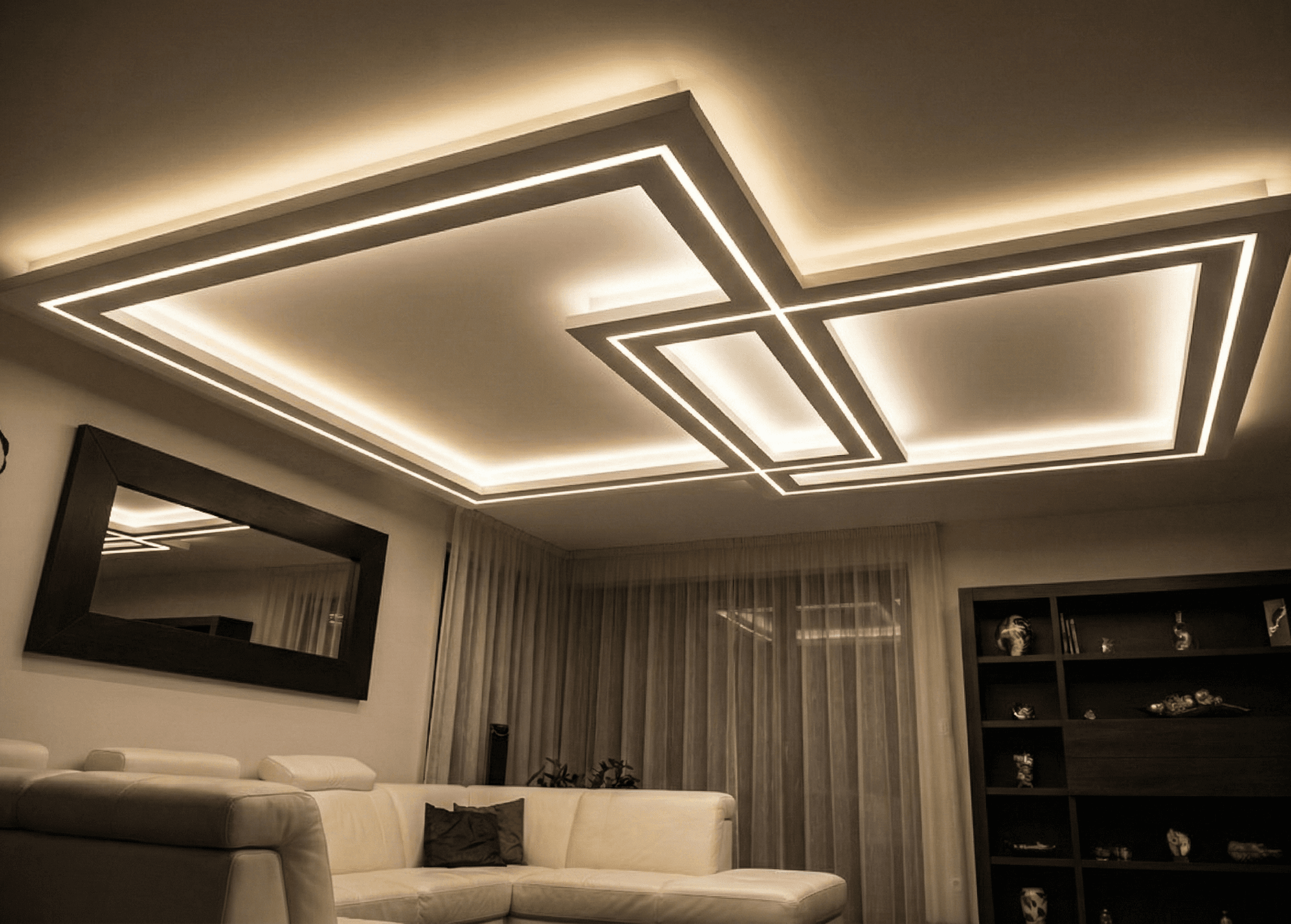 Detail sadrokartónového podhľadu s podsvietením